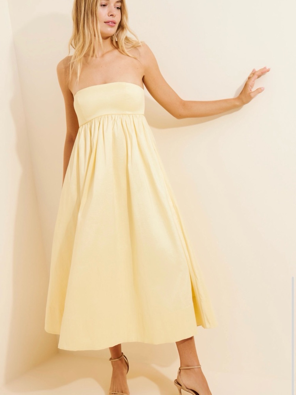 Bandeau Strapless Maxi Dress in Soft Yellow - Picture 3 of 4